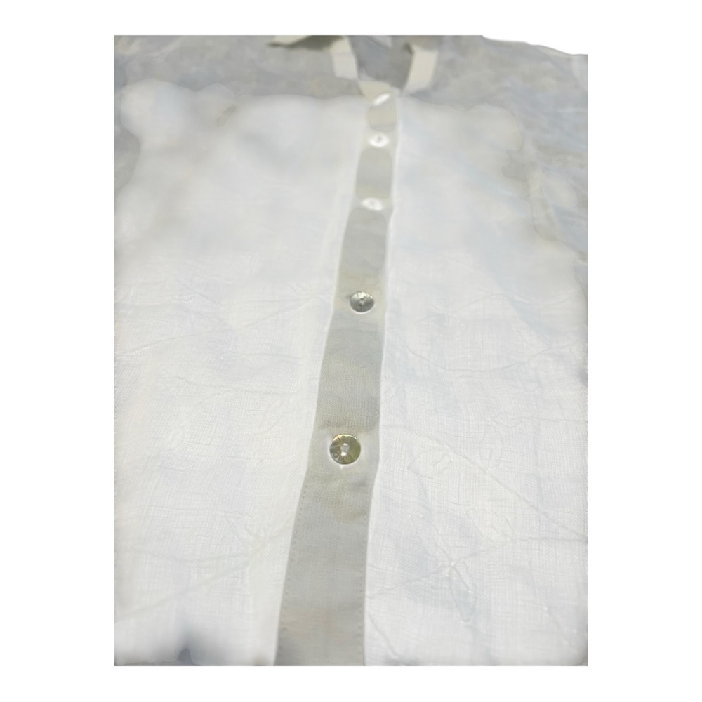 120% Lino Embroidered Blouse White 3/4 Sleeve Button Down Blouse Size Small - Picture 4 of 11